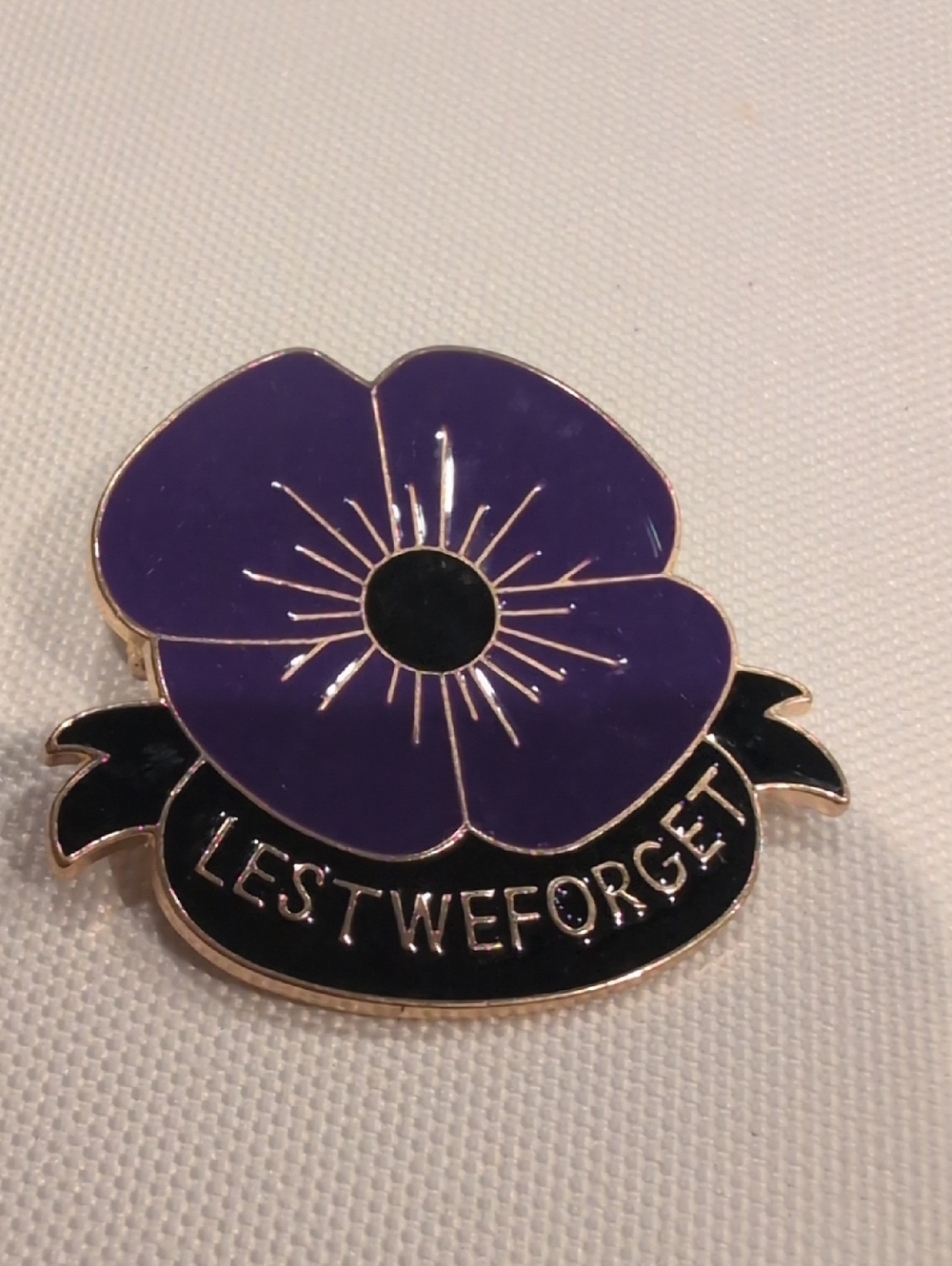 Remembrance Poppy Enamel Pin - Purple "Lest We Forget"